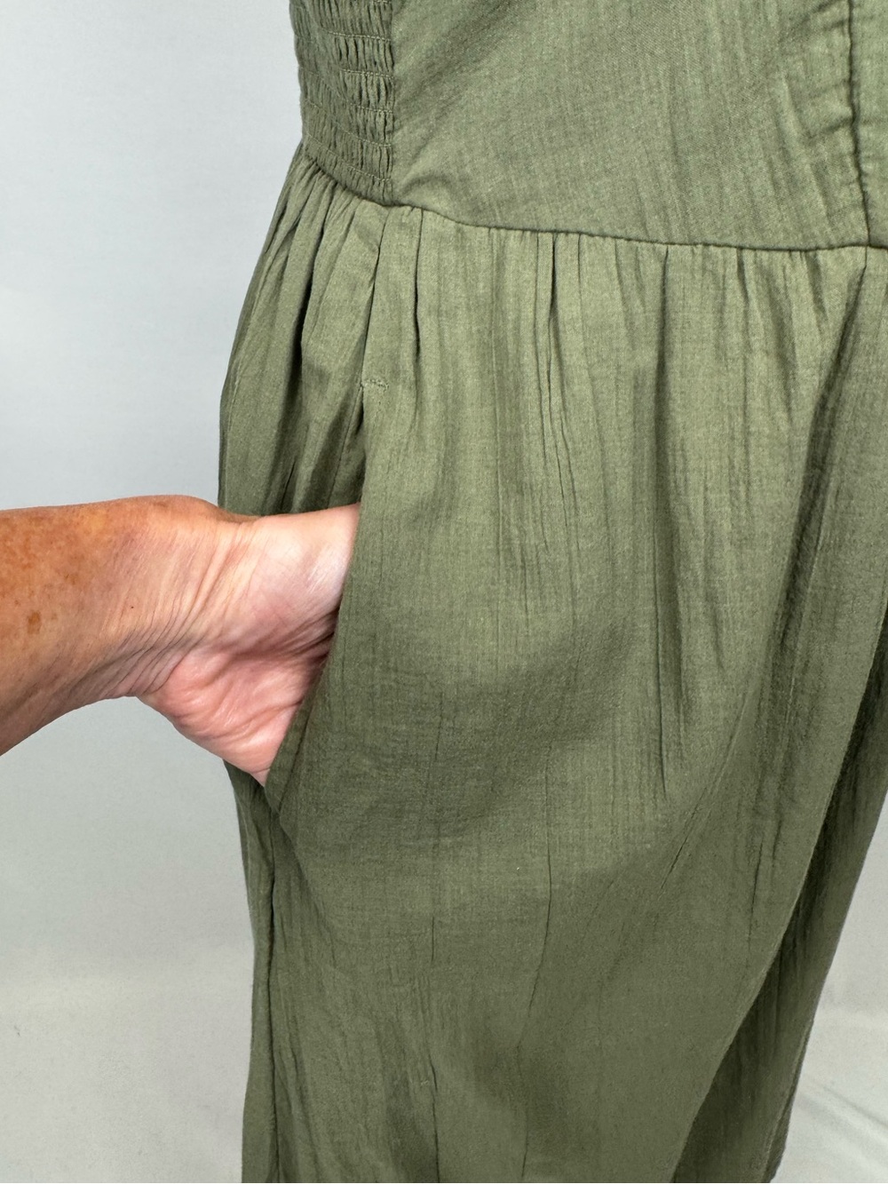 American Eagle V-Neck Corset Midi Dress Sundress Olive Green Pockets Medium - Picture 5 of 10